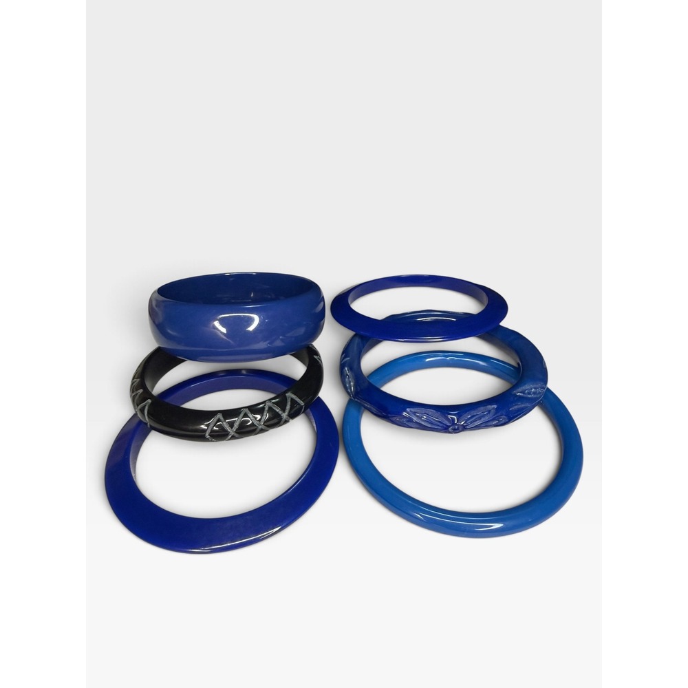 Vintage Bangle Bracelets Lot of 6 Resin Acrylic Blue and Black Jewelry MCM